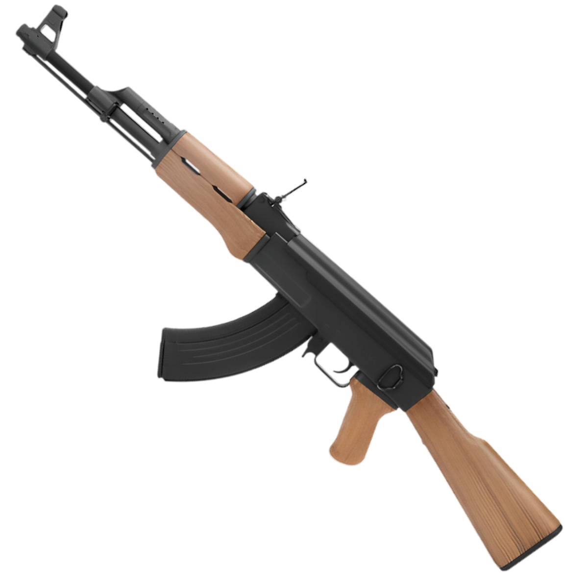 An electric AK47 gel blaster with a wood finish by Cyma