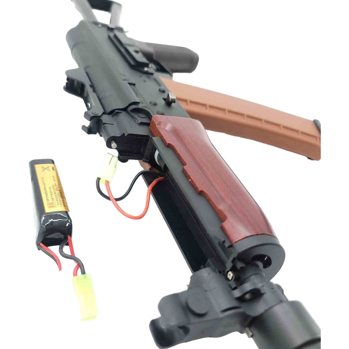 Renxiang AK74U electric assault gel blaster with wood finish, nylon body, and metal gearbox