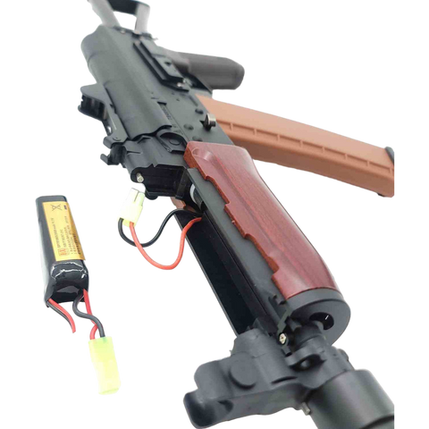 Renxiang AK74U electric assault gel blaster with wood finish, nylon body, and metal gearbox