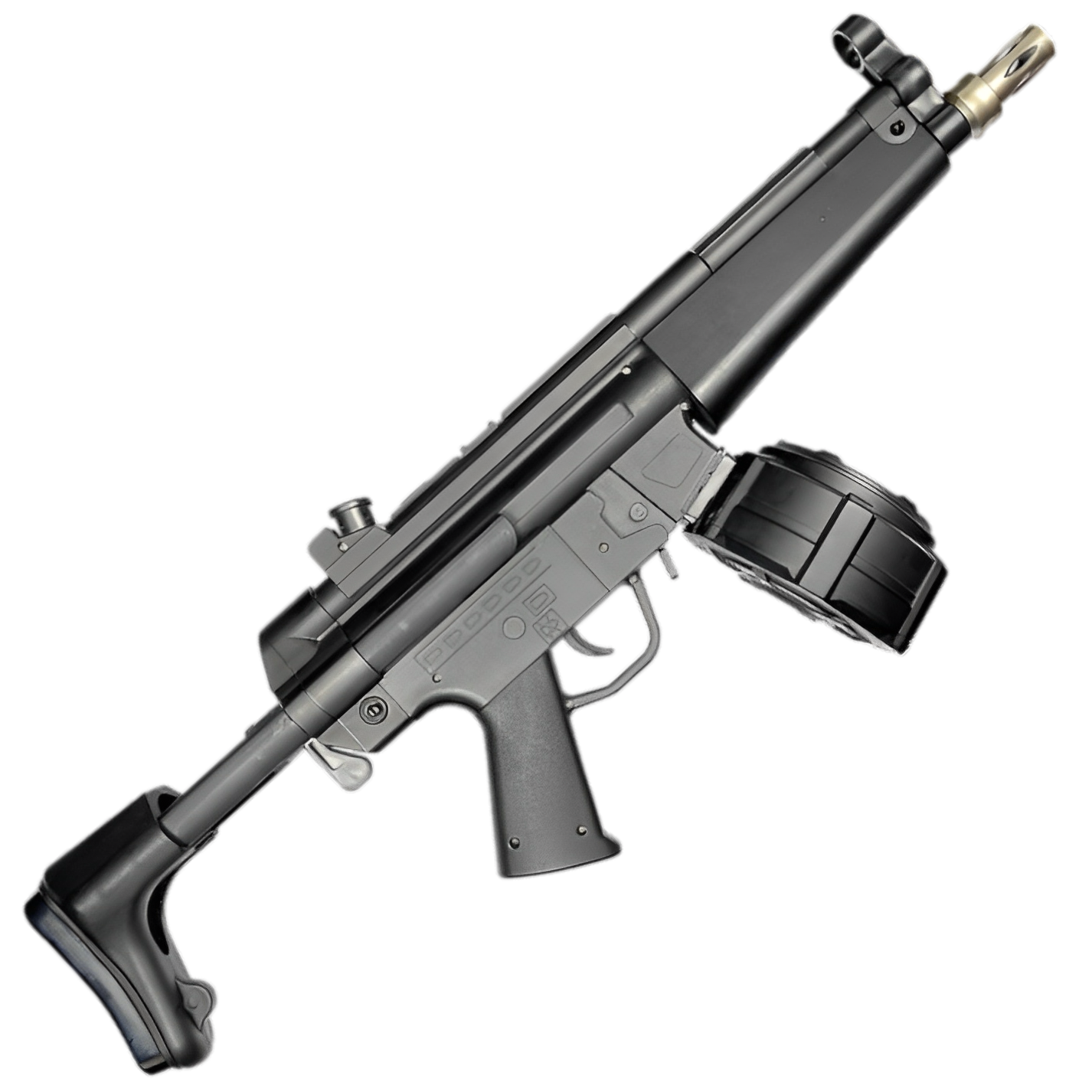 High-performance MP5 orby gun with 100-round magazine, nylon construction, and 35-meter range.