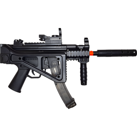 Compact MP5K gel blaster in black with automatic/manual modes.