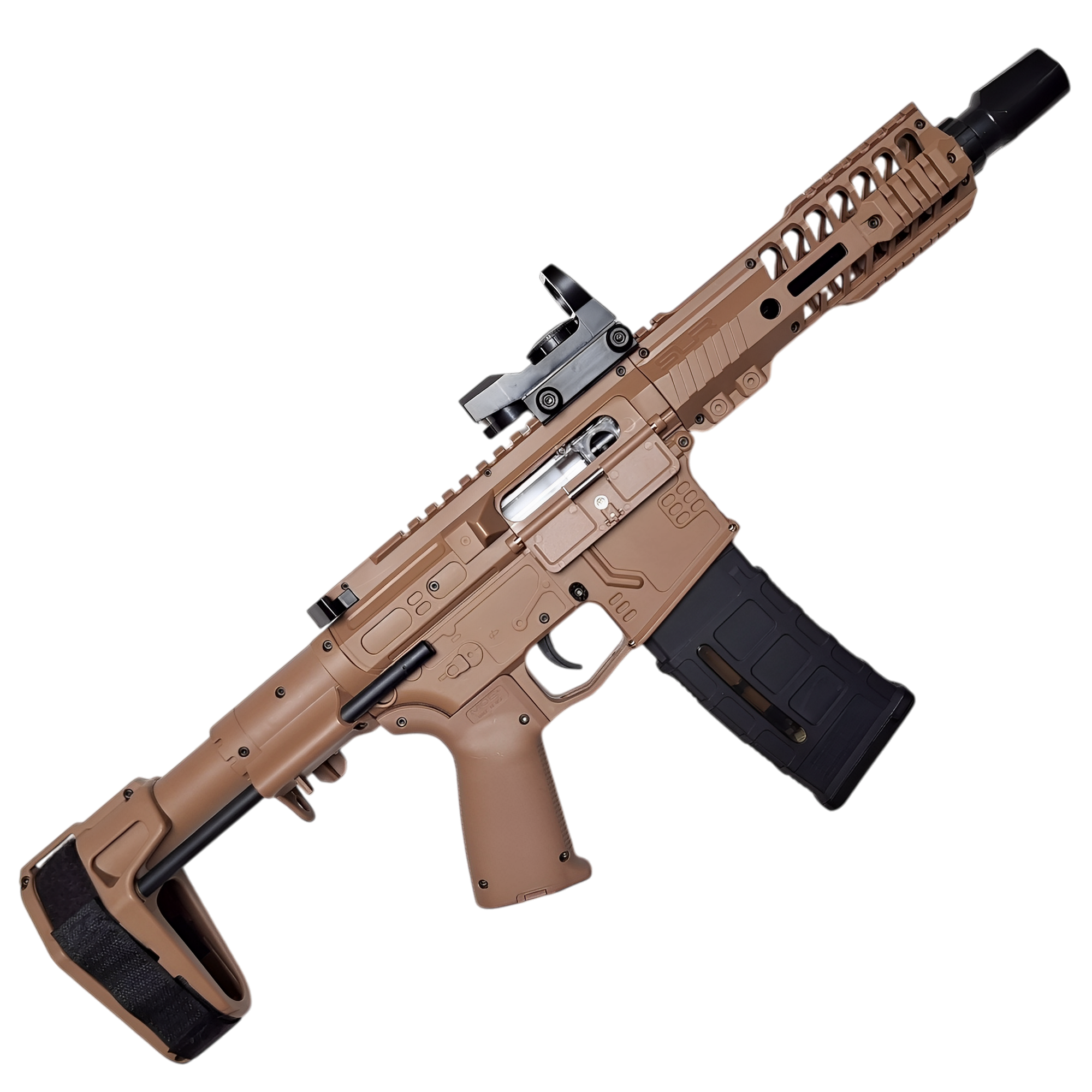 Lightweight Sand SLR 1.0 Gel Blaster with dual-mode selector and holographic sight