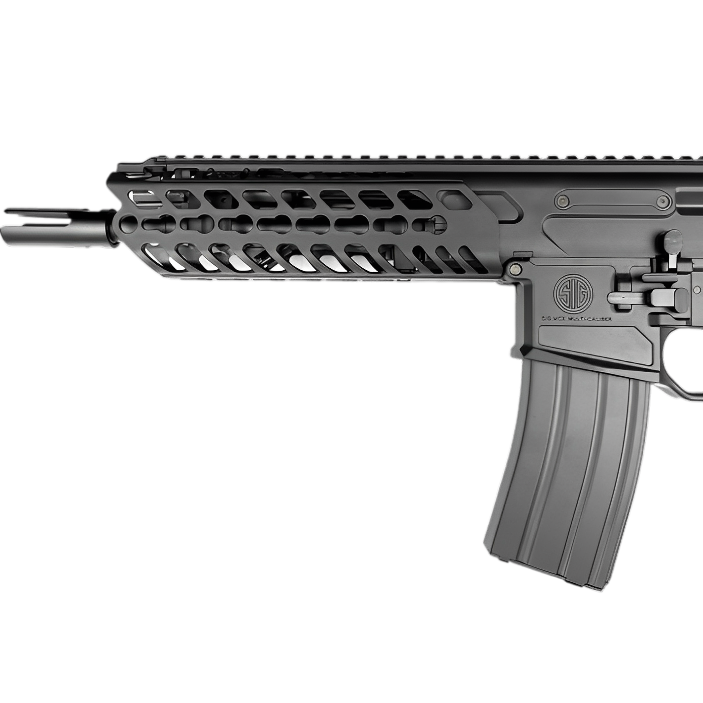 Lehui SIG MCX gel blaster in black, offering 20-30 meter range and versatile performance for battles.