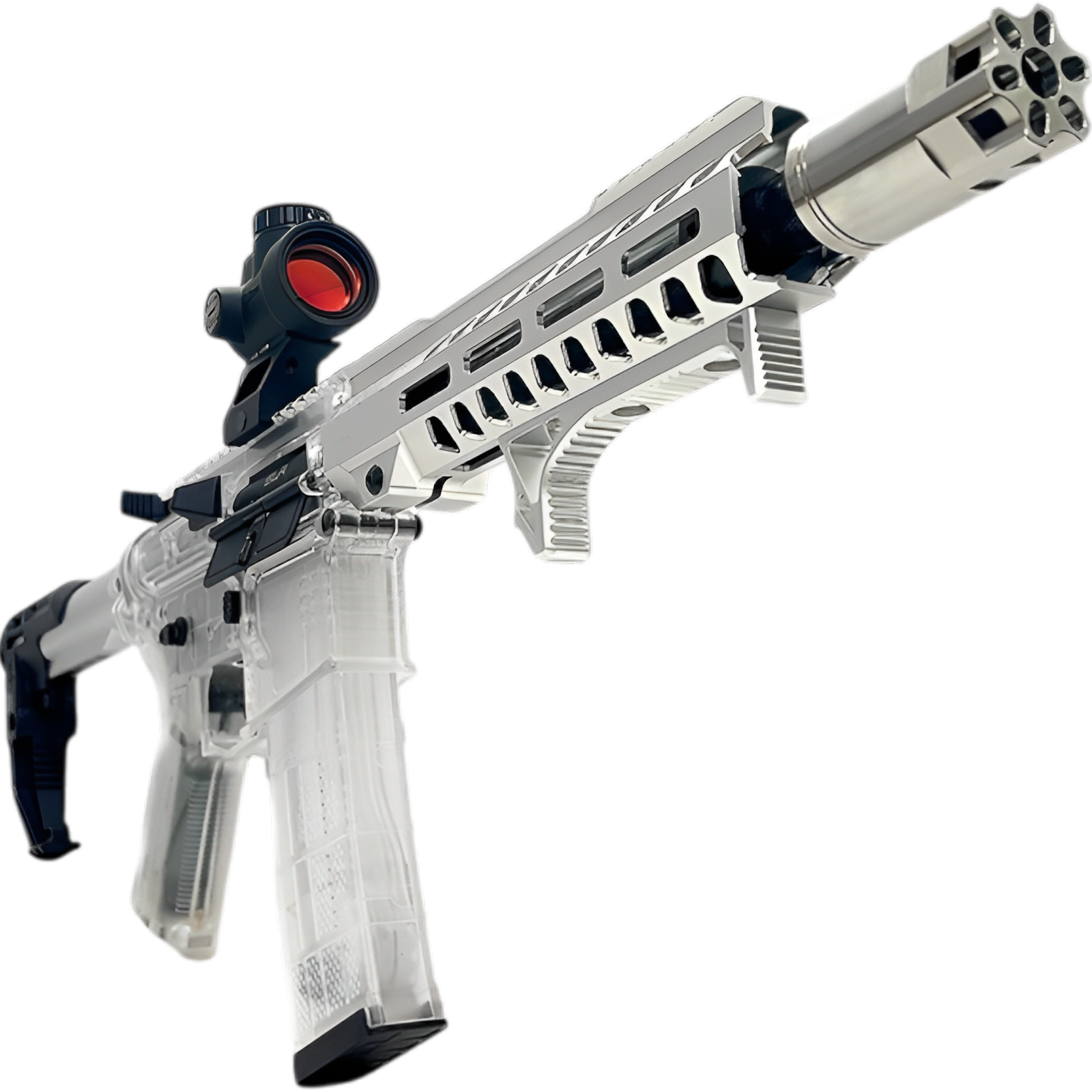 SLR 3.0 Transparent Gel Blaster with semi/full-auto modes, ergonomic grip, and tactical design.